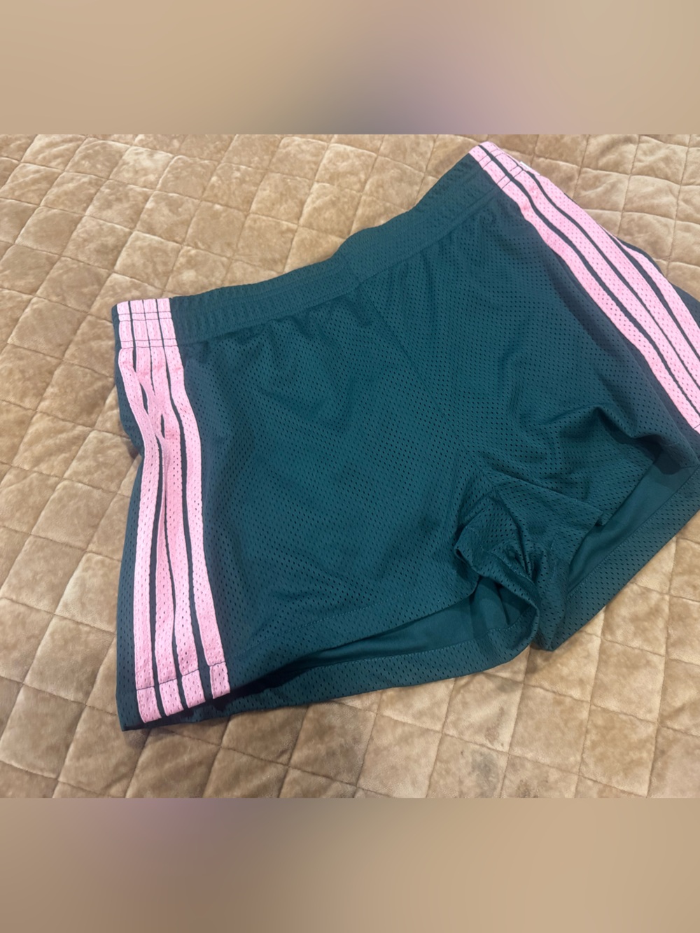 Lazy Sunday Athletic Mesh Shorts in Dark Teal w/ Pink Stripes- cute comfy& cool